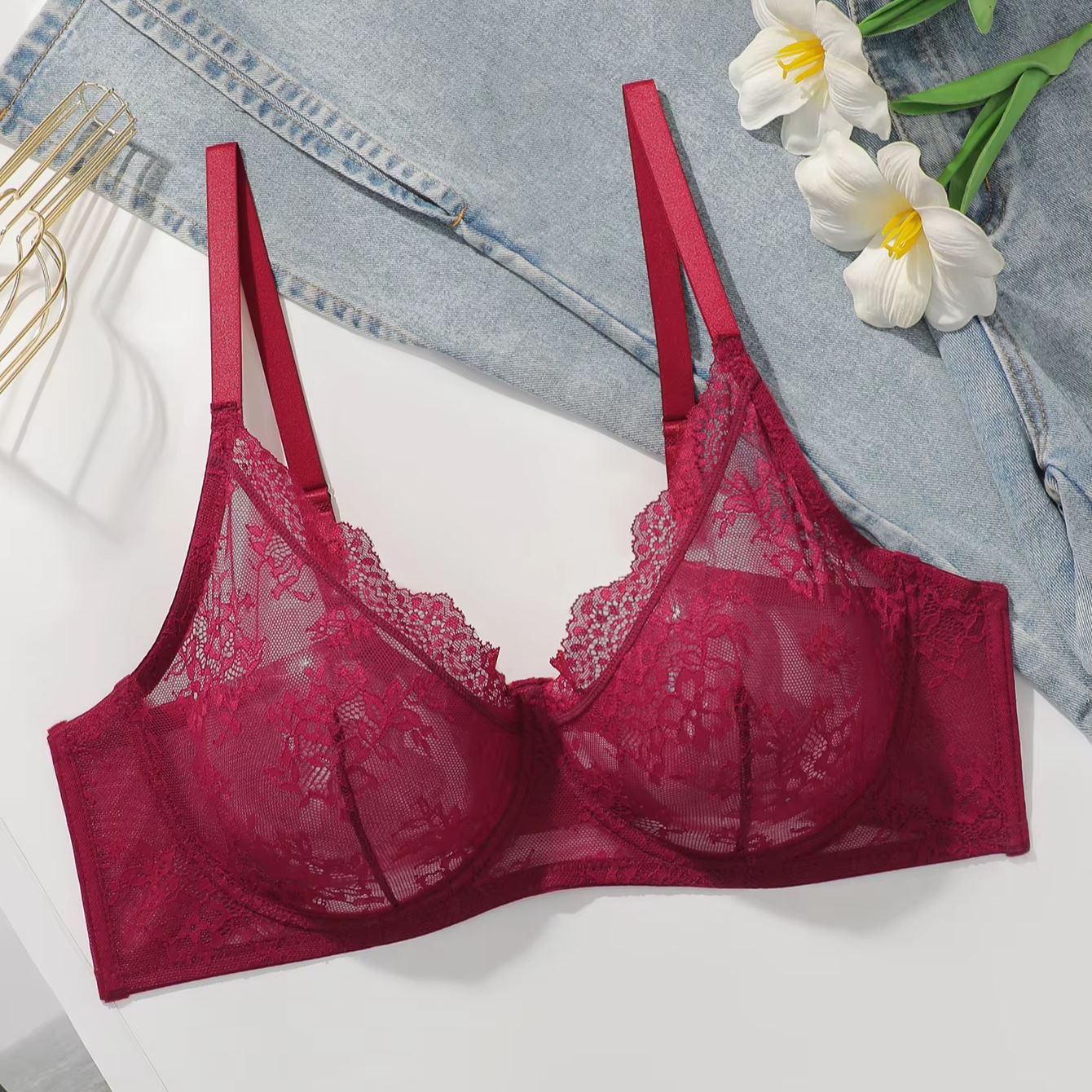 Women Plus Size Red Lace Sheer - đánh giá và giá Sheer Bra Lace